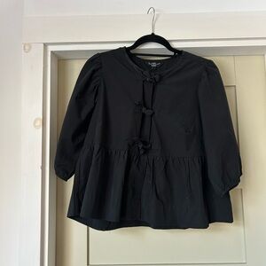 Black Tie-Front Peplum Blouse